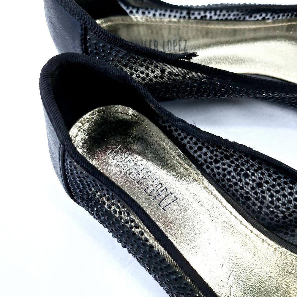 Jennifer Lopez Black Crystal Semi Sheer Pointy Toe Shoes Dress Flats Sz 9 - Picture 5 of 10